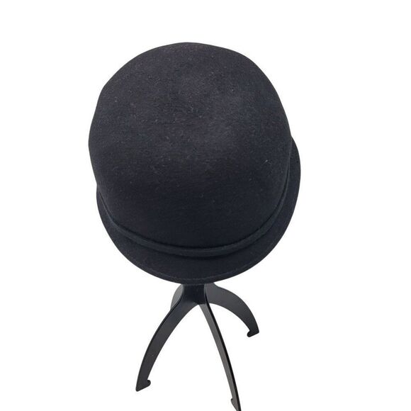 Giovannio Womens Black Wool Felt Cloche Hat Ribbon Flower Bow Retro Roaring 20s‎ - Picture 6 of 8